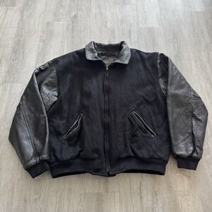 Vintage Golden Bear Black Varsity Bomber Jacket XL Wool Leather Blank No Logos